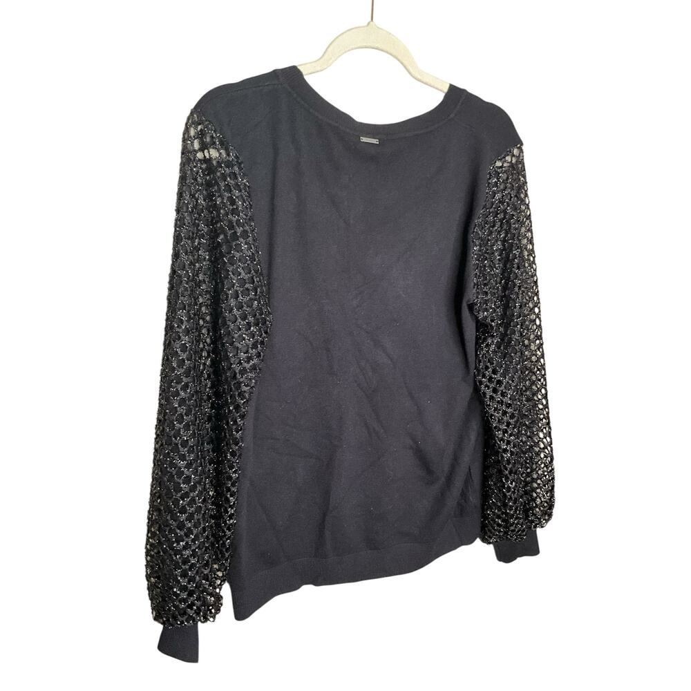 Sioni Balloon Sparkly Mesh Sleeve Knit Pullover Sweater Green Womens Size XL NWT